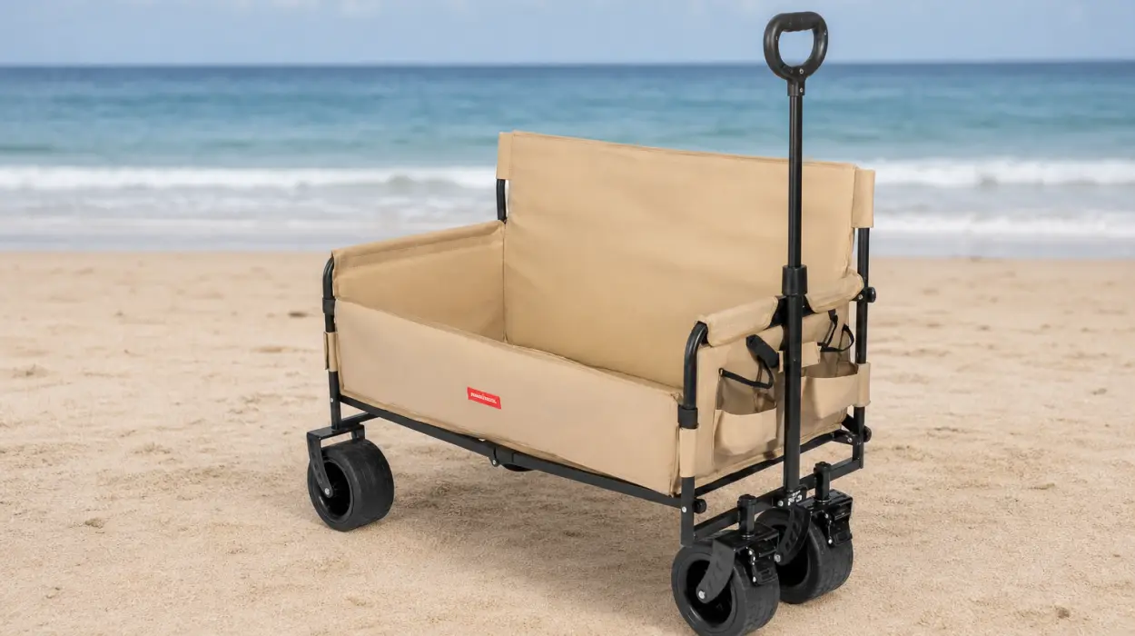 Carro de playa plegable Flamingueo con ruedas giratorias y bolsa de protección