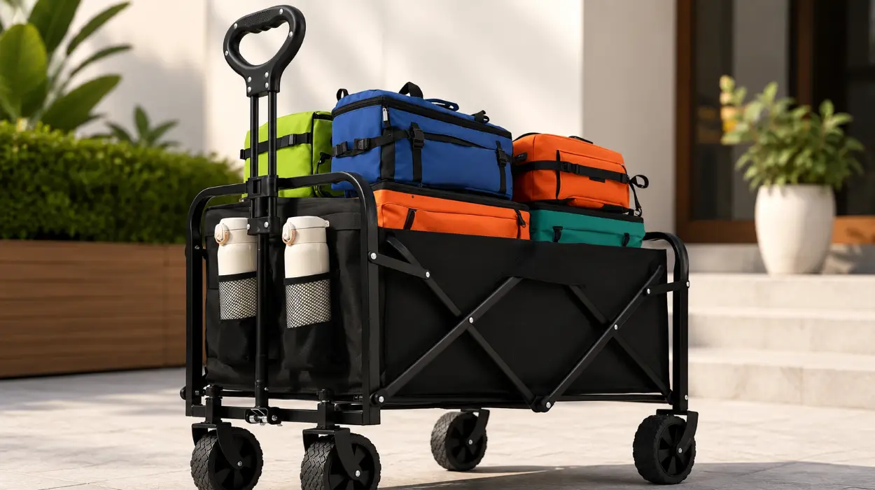 Carro plegable de 120 litros con ruedas grandes para playa y camping