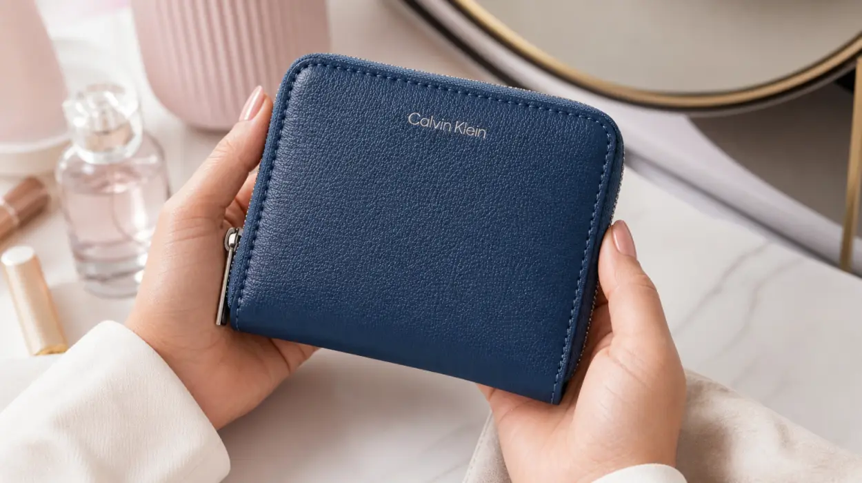 Cartera para mujer Calvin Klein Foil Logo Medium Zip Around en azul
