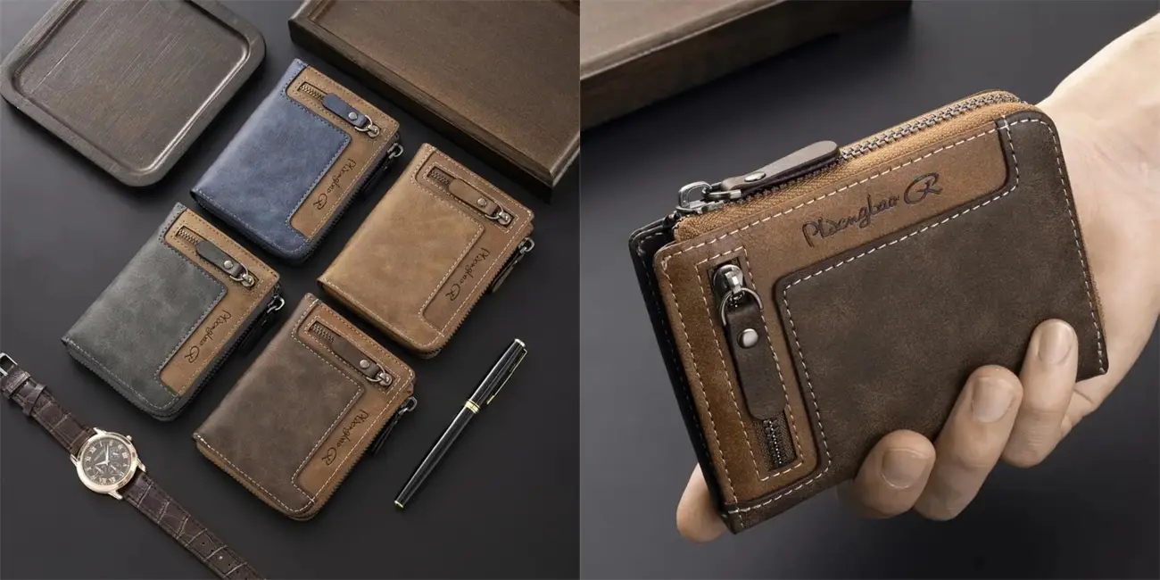 Cartera con cremallera y bloqueo RDIF para hombre