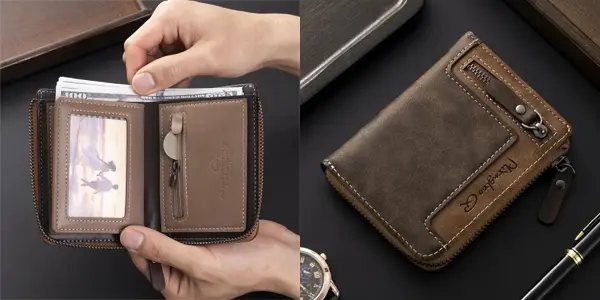 Cartera con cremallera y bloqueo RDIF para hombre