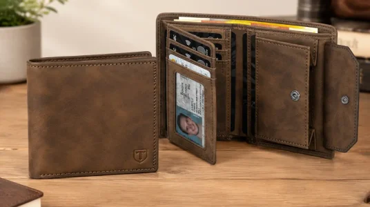 Cartera para hombre TENBST con bloqueo RFID y múltiples compartimentos