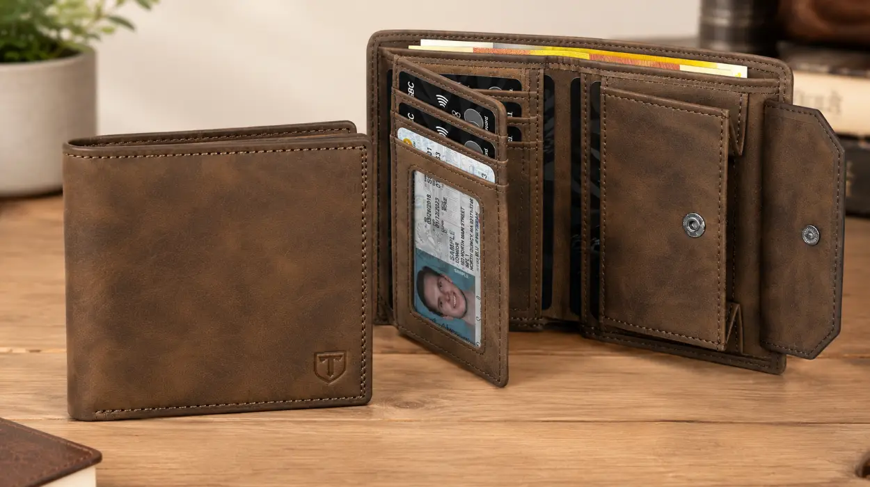 Cartera para hombre TENBST con bloqueo RFID y múltiples compartimentos