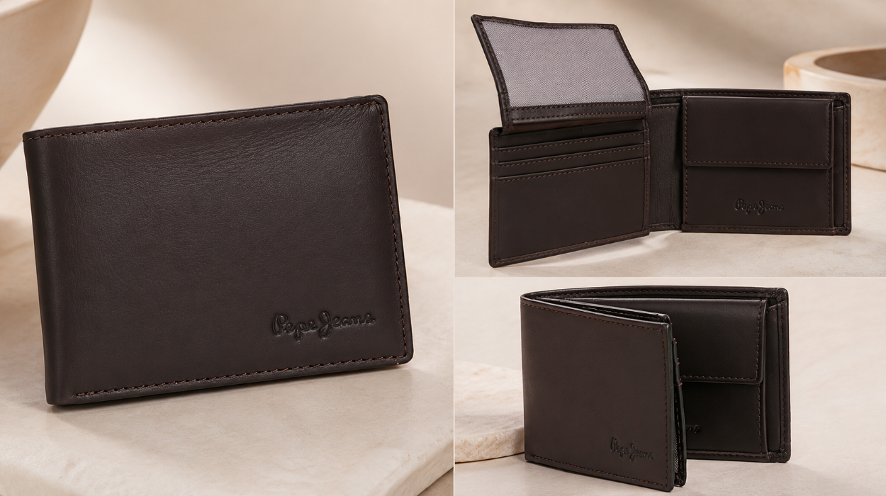 Cartera Pepe Jeans Luton de piel marrón con monedero y sistema RFID