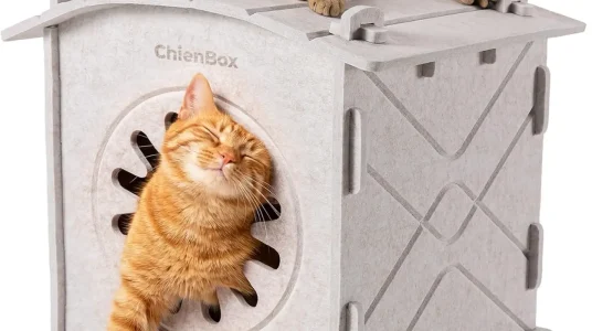 Casa para gatos de fieltro ChienBox, cálida y robusta con entrada rascadora