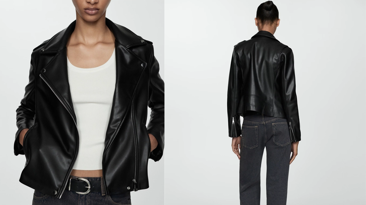 cazadora biker Mango Outlet efecto piel