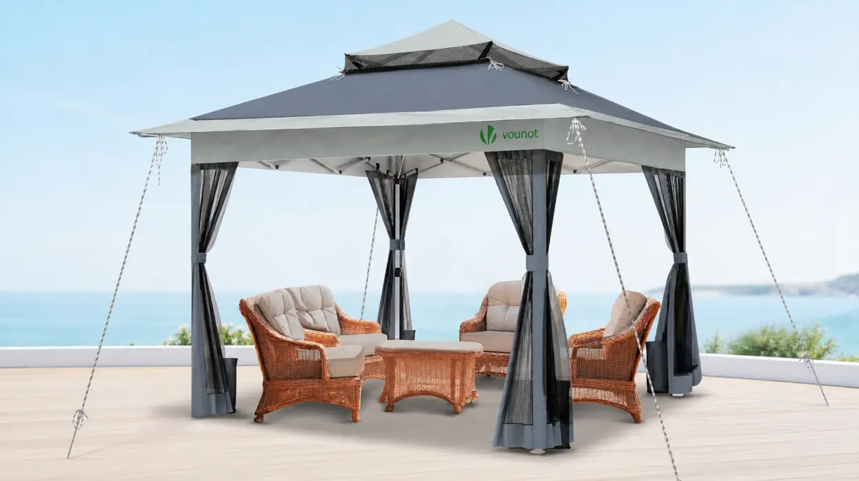 Carpa cenador Vounot plegable de 3,6 x 3,6 m con laterales de malla