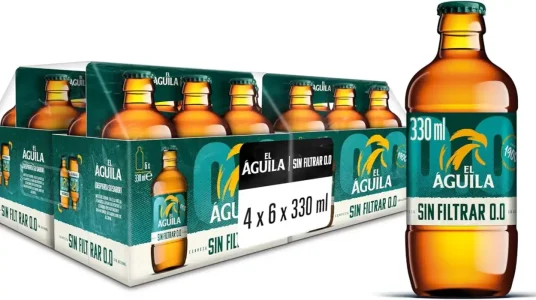 Cerveza El Águila Sin Filtrar 0,0: Lager especial sin alcohol en caja de 4 packs