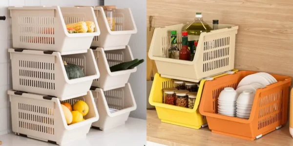 Cesta apilable con ruedas para cocina