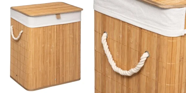 Cesto de bambú para ropa sucia con tapa