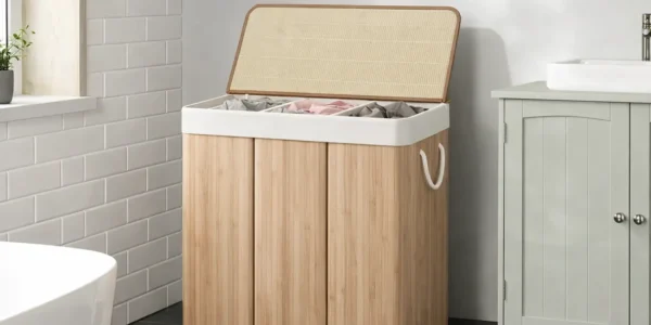 Cesto de bambú para ropa sucia SONGMICS con 3 compartimentos