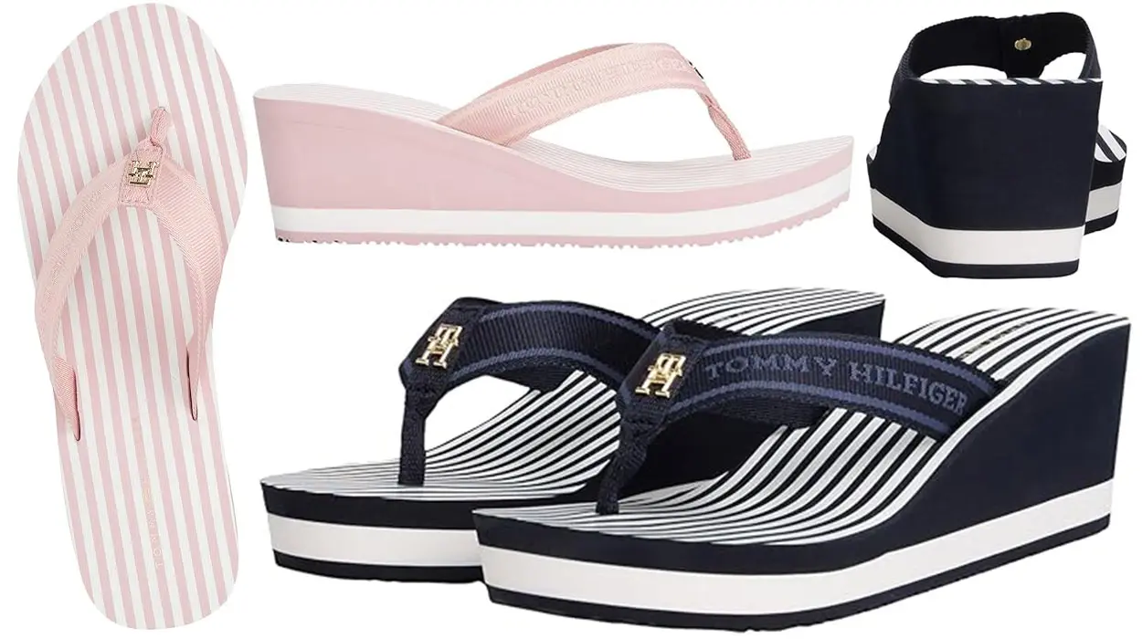 Chanclas de cuña Tommy Hilfiger para mujer en rosa o negro baratas