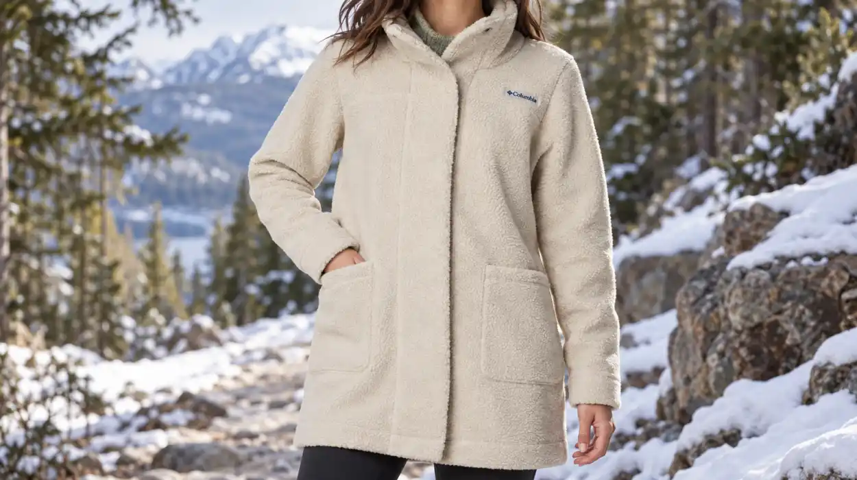 Chaqueta larga Columbia Panorama con tejido de sherpa en color claro para mujer