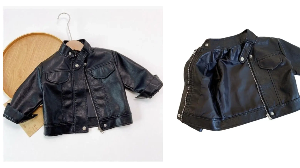 chaqueta de cuero estilo coreano para niños