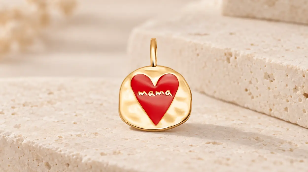 Charm Singularu Mamá Lovely Heart bañado en oro de 18 kt