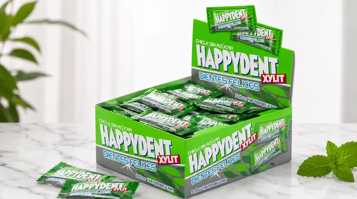 Caja de 200 chicles sin azúcar Happydent de hierbabuena