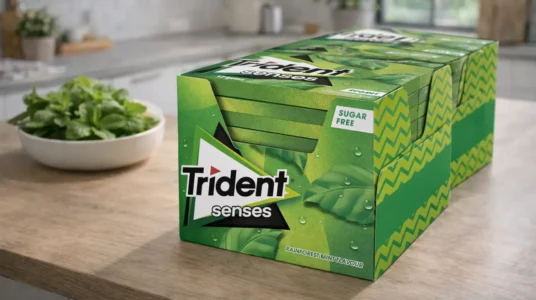 Pack x144 Chicles sin azúcar Trident Senses sabor hierbabuena