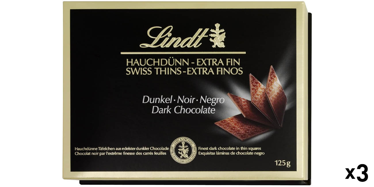 Pack 3x caja láminas de chocolate negro Lindt Swiss Thins