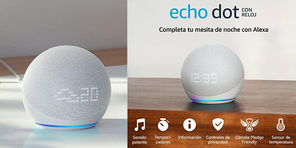 ▷ Chollo Altavoz inteligente Echo Dot con reloj por sólo 44,99
