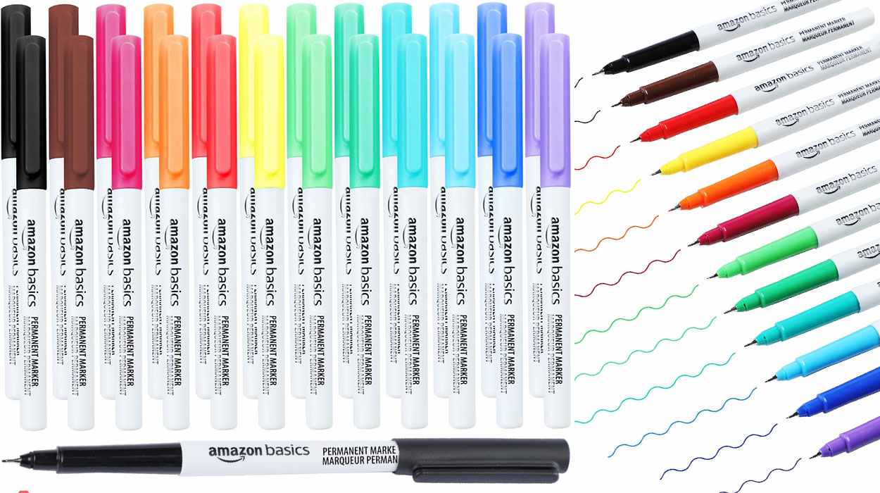 Set de 24 rotuladores permanentes Amazon Basics de punta ultrafina