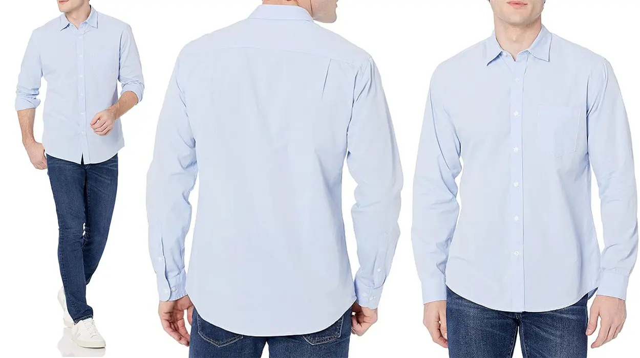 Camisa de popelina azul Amazon Essentials de manga larga para hombre