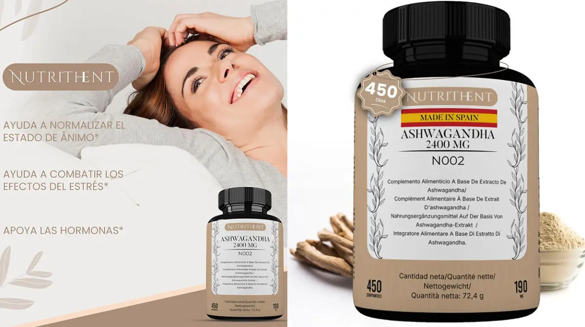 Complemento NUTRITHENT Ashwagandha de 2400 mg con 450 comprimidos