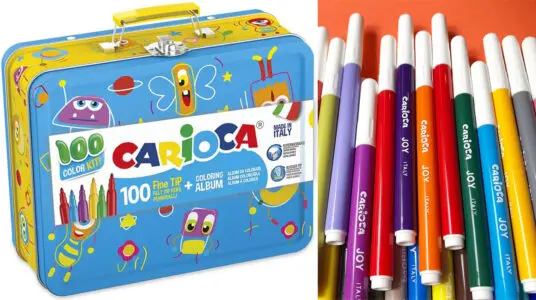 Chollo Caja metálica Carioca de 100 rotuladores lavables con álbum para colorear