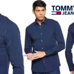 Chollo Camisa Tommy Jeans TJM slim de manga larga para hombre en azul marino