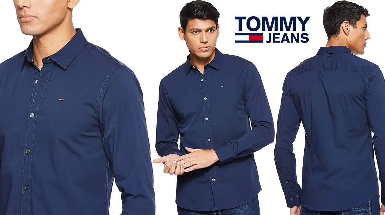 Chollo Camisa Tommy Jeans TJM slim de manga larga para hombre en azul marino