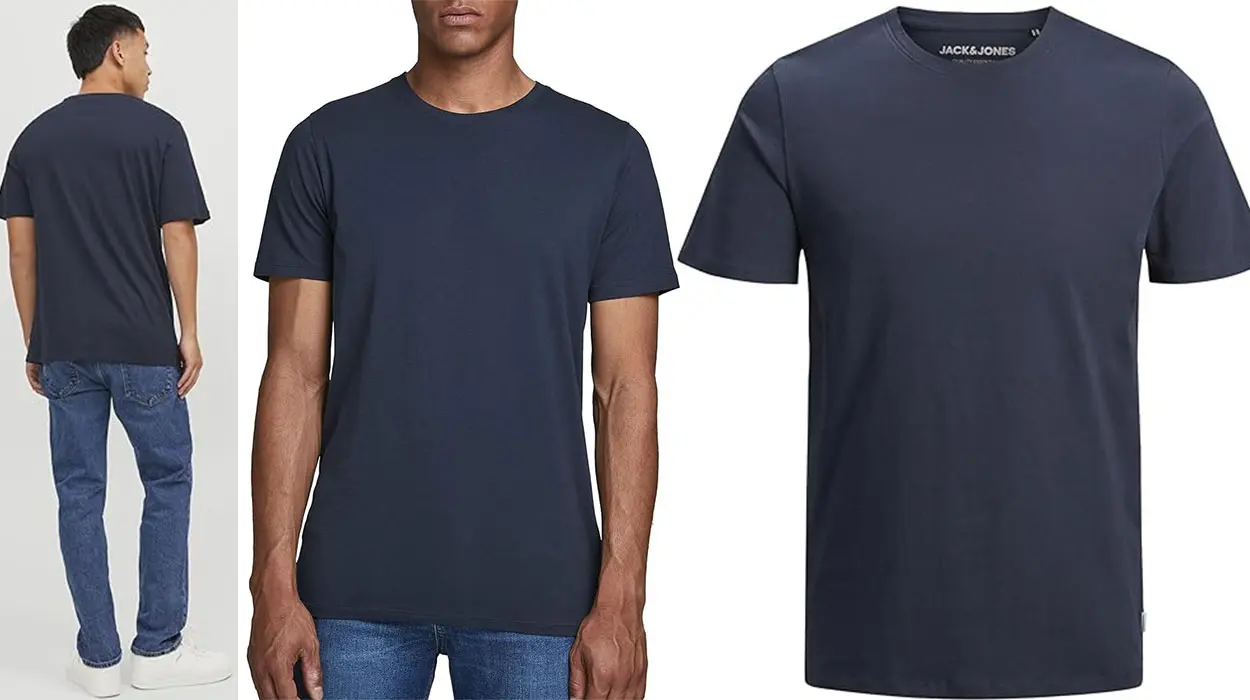 Camiseta básica lisa Jack & Jones azul marino para hombre 