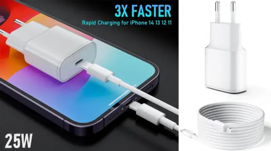 Cargador rápido USB-C de 25 W con cable Lightning para iPhone