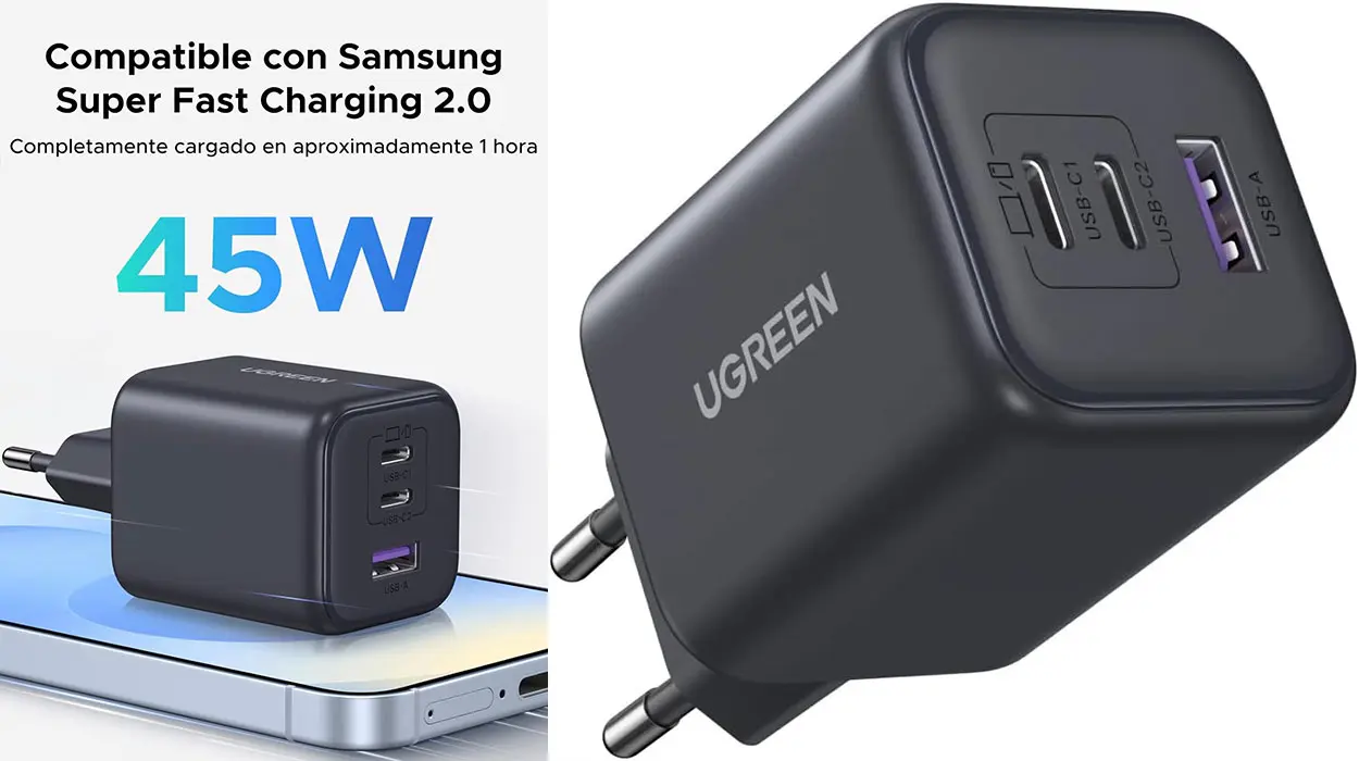 Chollo Cargador Ugreen de 45 W con 2 USB-C + USB-A 