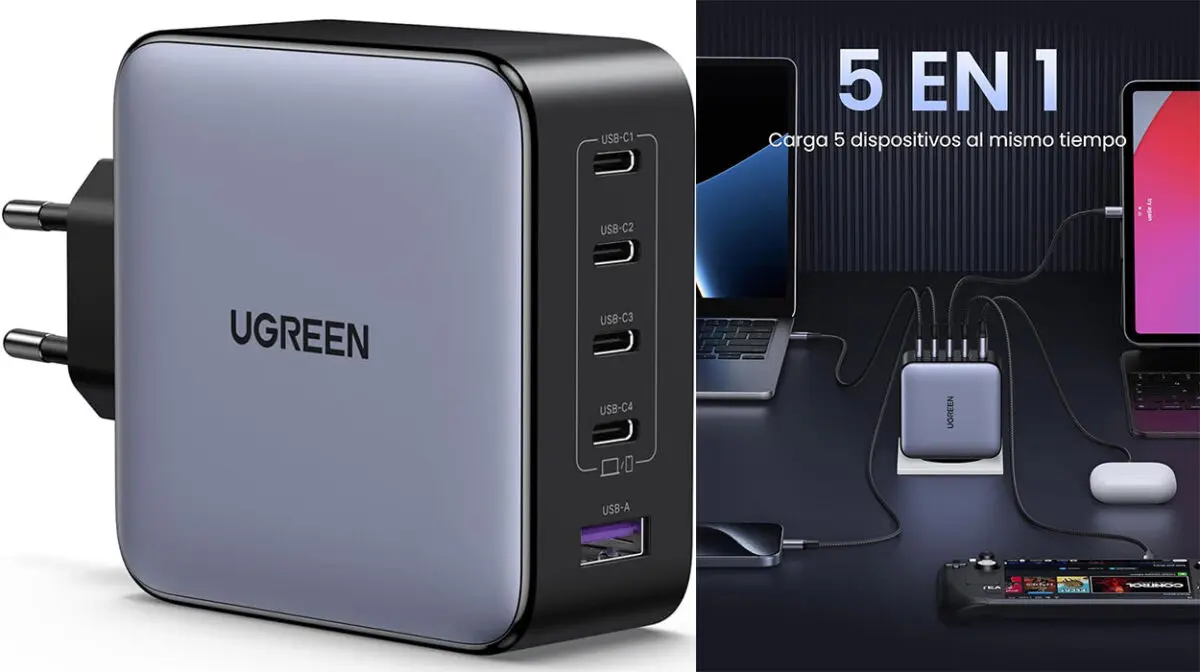 Cargador Ugreen Nexode de 100 W y 5 puertos GaN