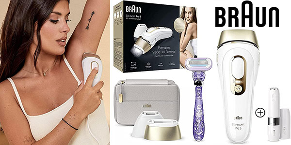 ▷ Chollo Set Depiladora Láser Braun Silk-expert Pro 5 + Maquinilla de  afeitar Venus + Rasuradora facial por sólo 316,48€ con envío gratis (-43%)