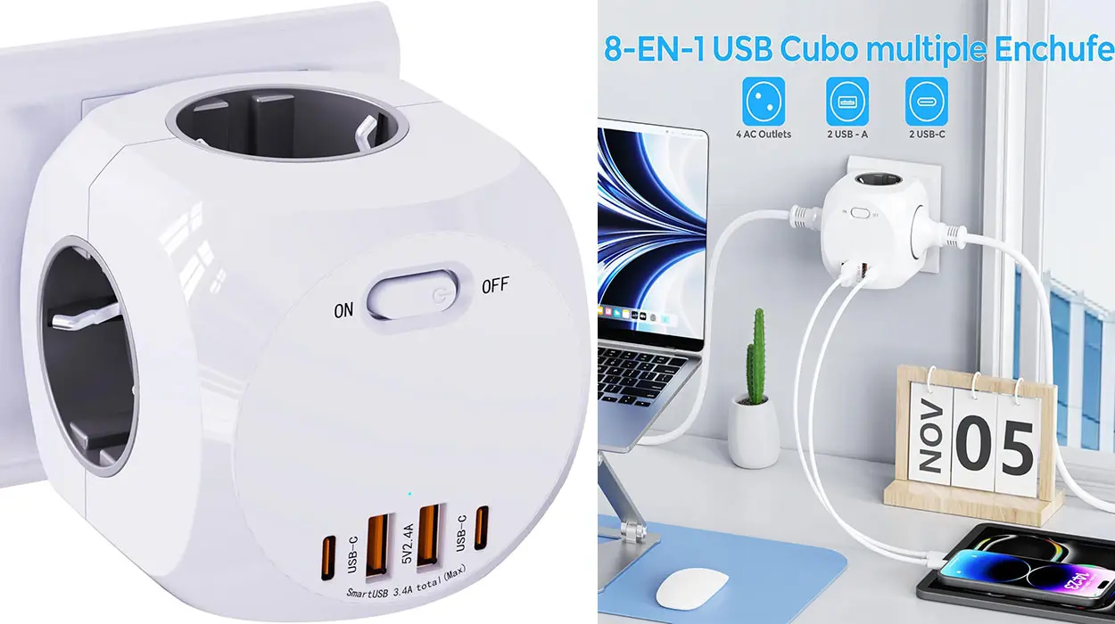 Chollo Enchufe múltiple de cubo 8 en 1 con USB