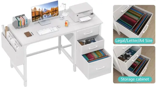 Chollo Escritorio Lufeiya blanco con cajón archivador