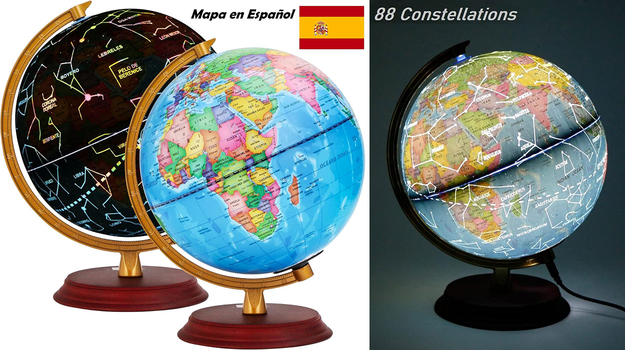 Chollo Globo terráqueo Exerz LED con mapa político y de constelaciones 