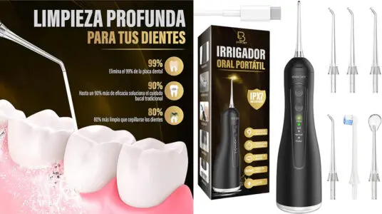 Chollo Irrigador bucal portátil Emir Bey de 350 ml con 6 boquillas