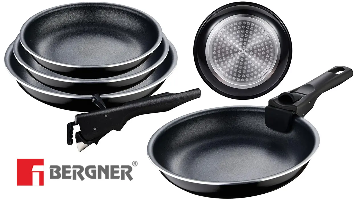 Chollo Juego de 3 sartenes Bergner Click&Cook Black Edition con mango extraíble