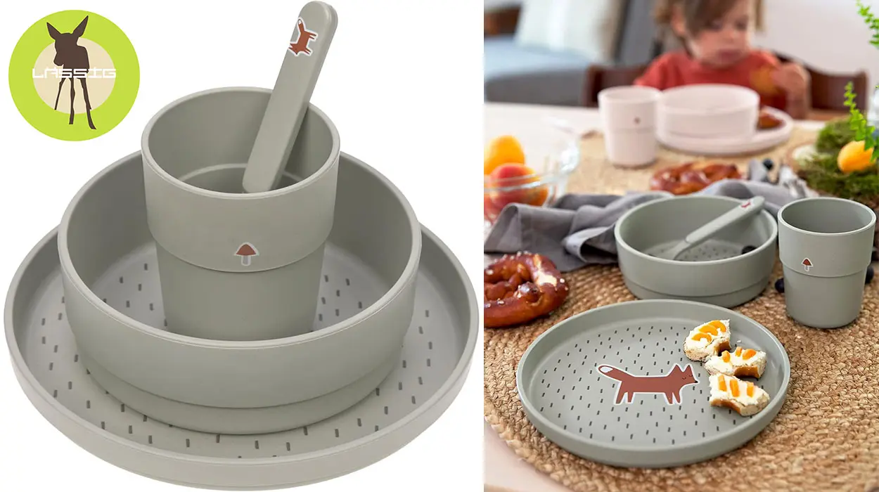 Chollo Juego de vajilla infantil Lässig con plato, bol, taza y cuchara