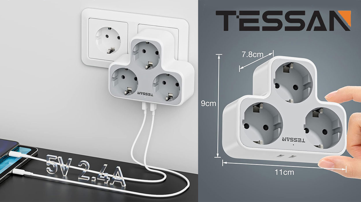 Chollo Ladrón Tessan con 2 USB y 3 enchufes CA