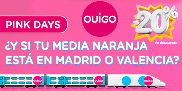 Ouigo código promocional SANVAL20 para -20% entre Madrid y Valencia