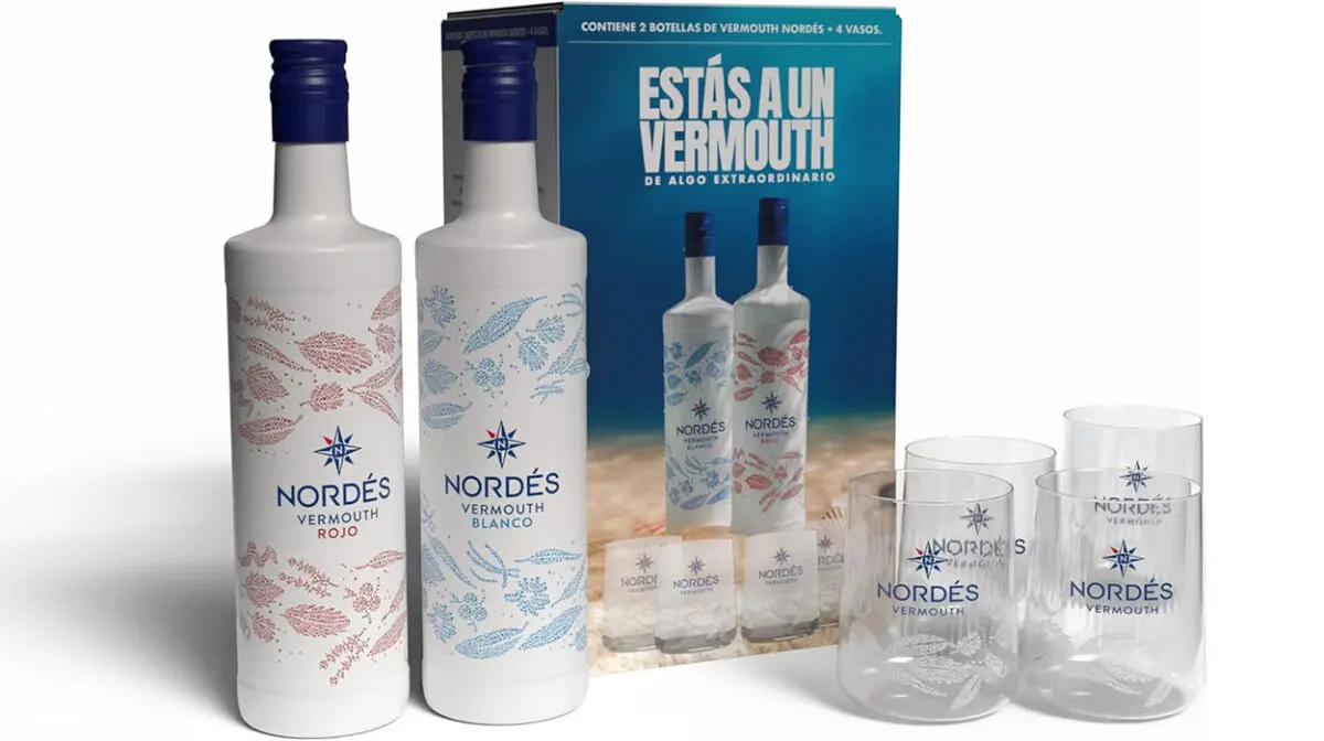 Pack de 2 Vermut Nordés Rojo y Blanco + 4 vasos