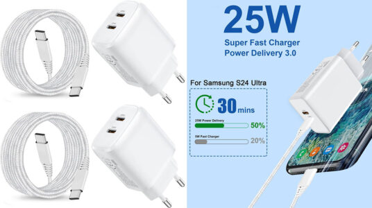 Chollo Pack de 2 cargadores con USB-C doble de 25 W y cable trenzado