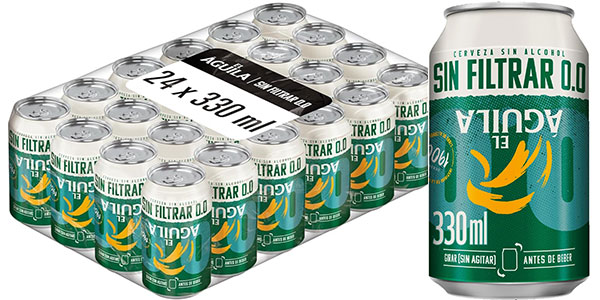 Chollo Pack de 24 latas de cerveza sin alcohol El Águila Sin Filtrar 0.0