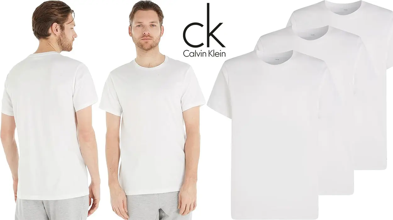 Chollo Pack de 3 camisetas interiores Calvin Klein blancas de manga corta para hombre
