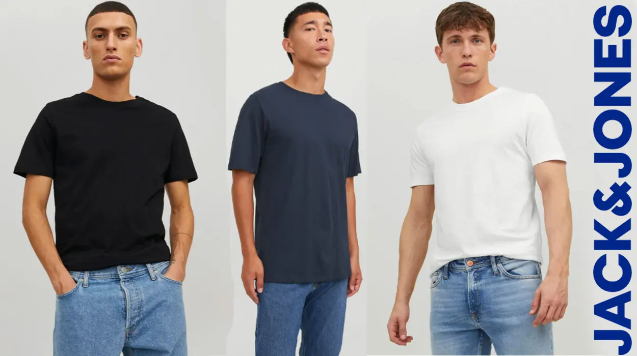 Chollazo Pack de 3 camisetas lisas Jack & Jones para hombre en talla XL y varios colores