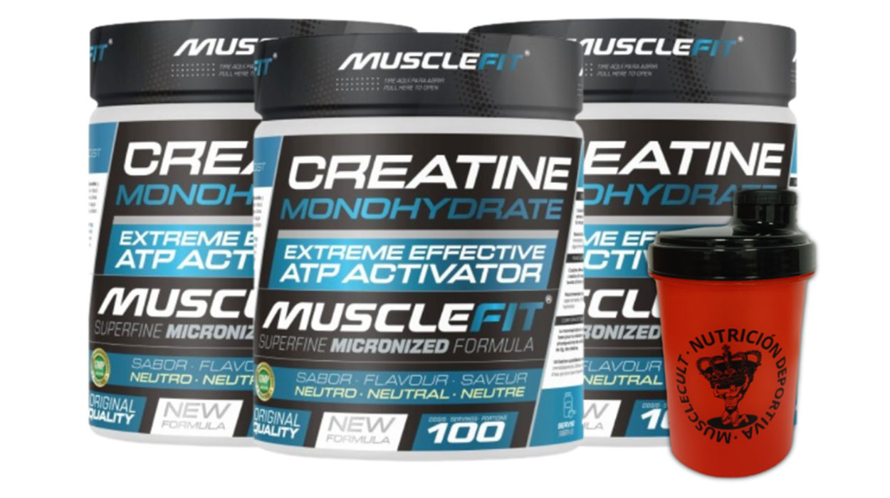 Chollo Pack x3 Creatina Monohidrato Micronizada MuscleFit de 300 g + Shaker