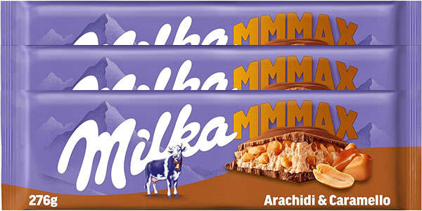 Chollo Pack de 3 tabletas Milka MMMAX de caramelo y cacahuete