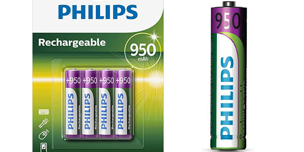 Chollo Pack de 4 pilas recargables Philips AAA de 950 mAh